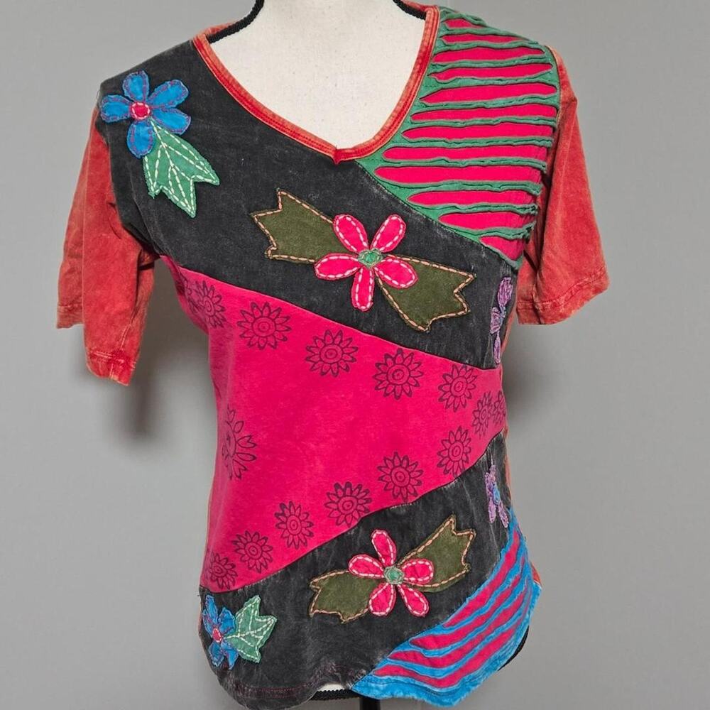 Rising international patchwork cotton shirt boho hippie small
